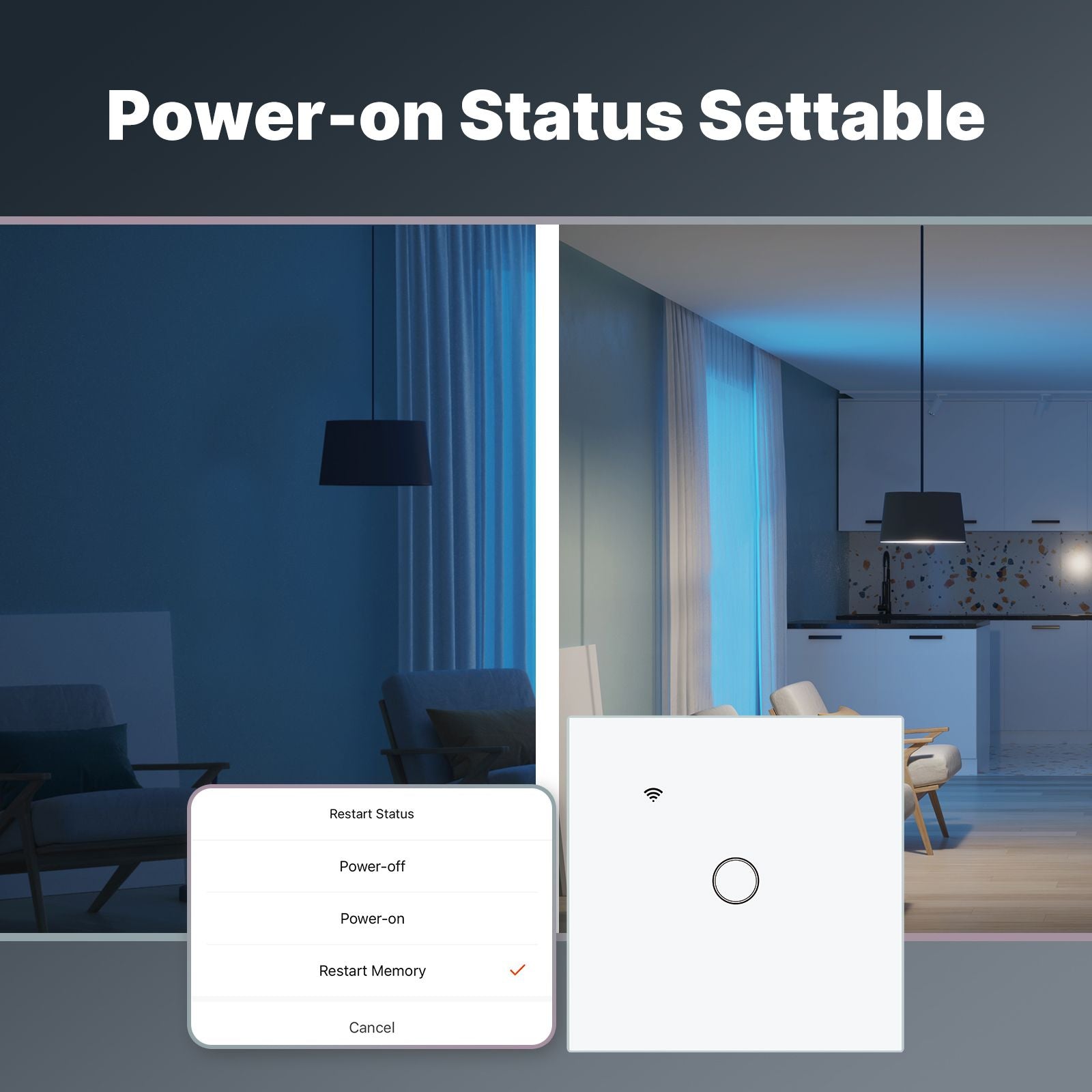 WiFi Smart Light Wall Touch Switch No Neutral Wire Required EU Standard