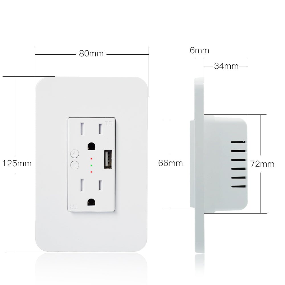 WiFi Smart Power Wall Socket with USB 2 Plug Outlets 15A