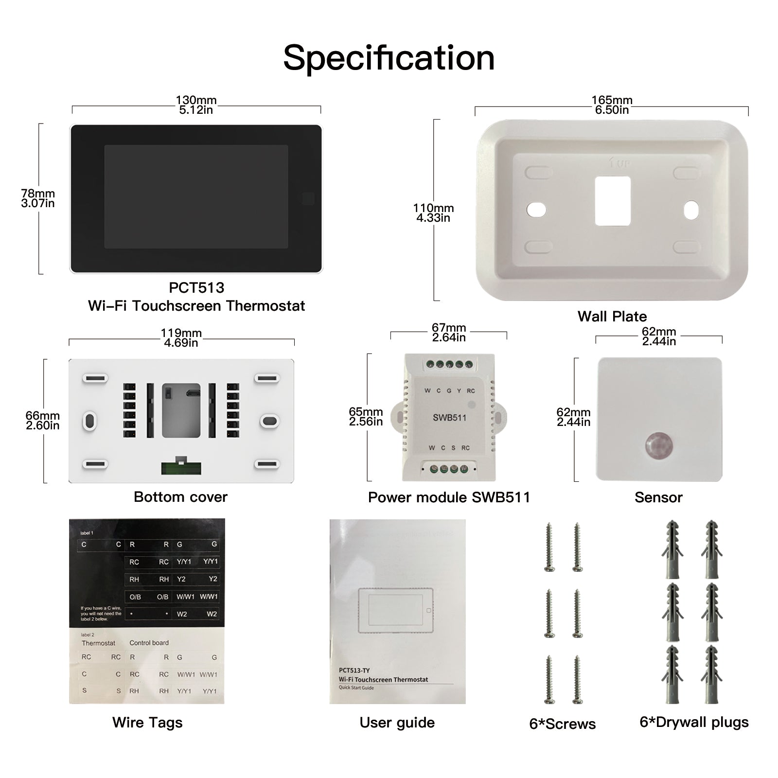 WiFi Smart Home Thermostat Programmable Touchscreen 7 Day/4 Periods Timer with Zone Remote Sensor, C-wire Required 24VAC