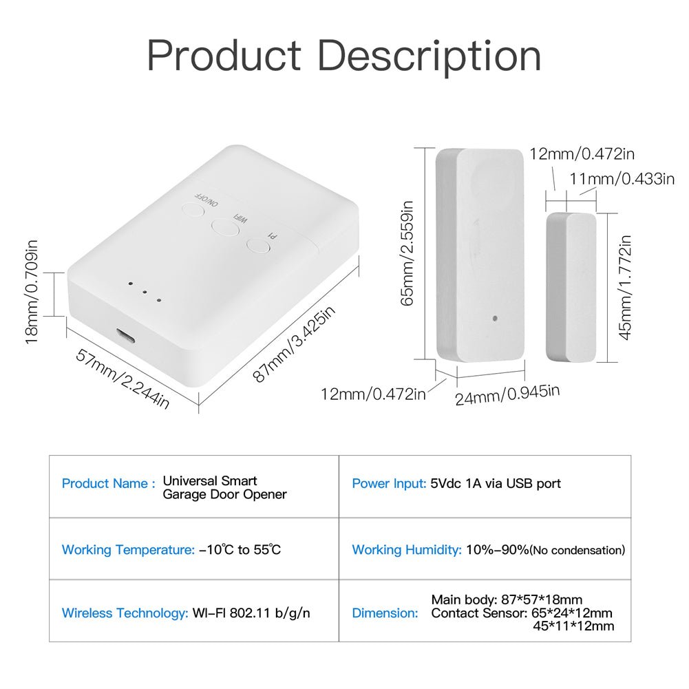 WiFi Tuya Smart Garage Door Controller Door Sensor Opener Kit No Wiring