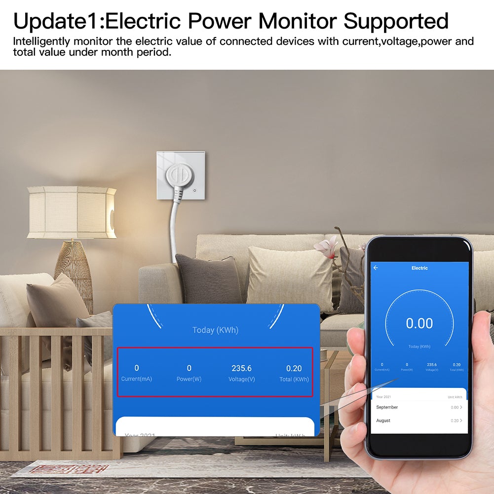 WiFi Smart Wall Socket Glass Panel Outlet Power Monitor Touch Plug Relay Status Light Mode Adjustable EU