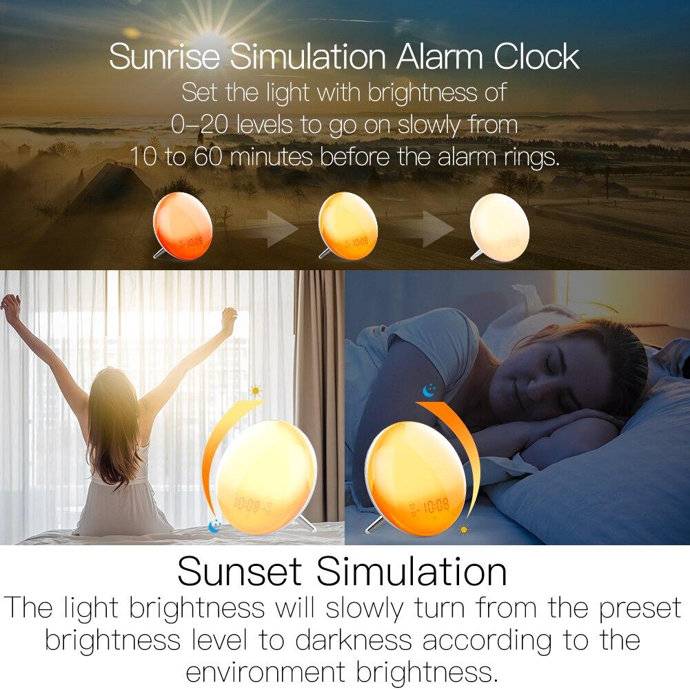 LumiMuse WiFi Smart Clock Wake Up 7 Colors Light Natural Sound Clock With FM Radio