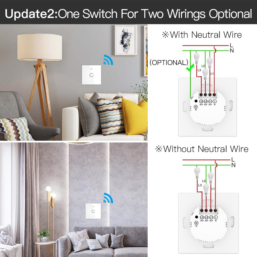 ZigBee 2 Way Light Switch, Touch Multi-Control Switch, Neutral Wire Optional, No Capacitor EU