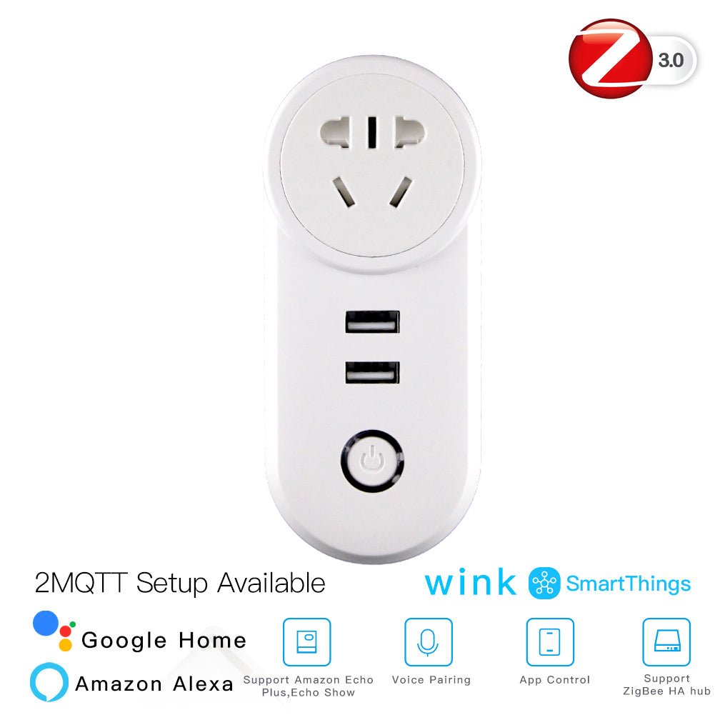 ZigBee3.0 Dual USB Wireless Socket Plug 2MQTT Setup Available