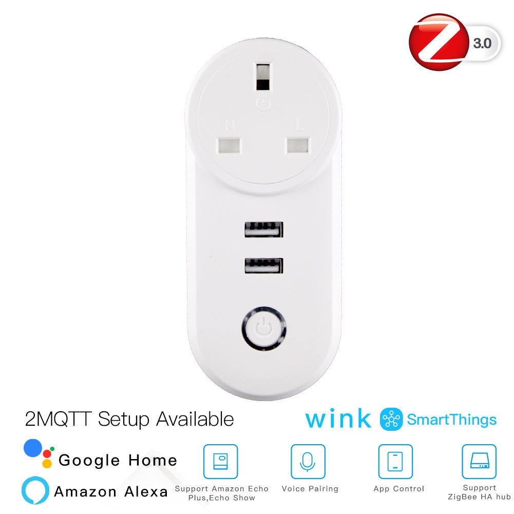 ZigBee3.0 Dual USB Wireless Socket Plug 2MQTT Setup Available