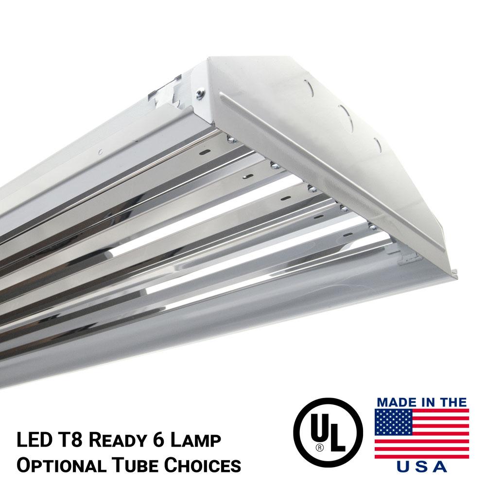 Prewired LED Tube Ready High Bay Light Fixture - Compatible with six 4-foot LED tubes - Lumimuse