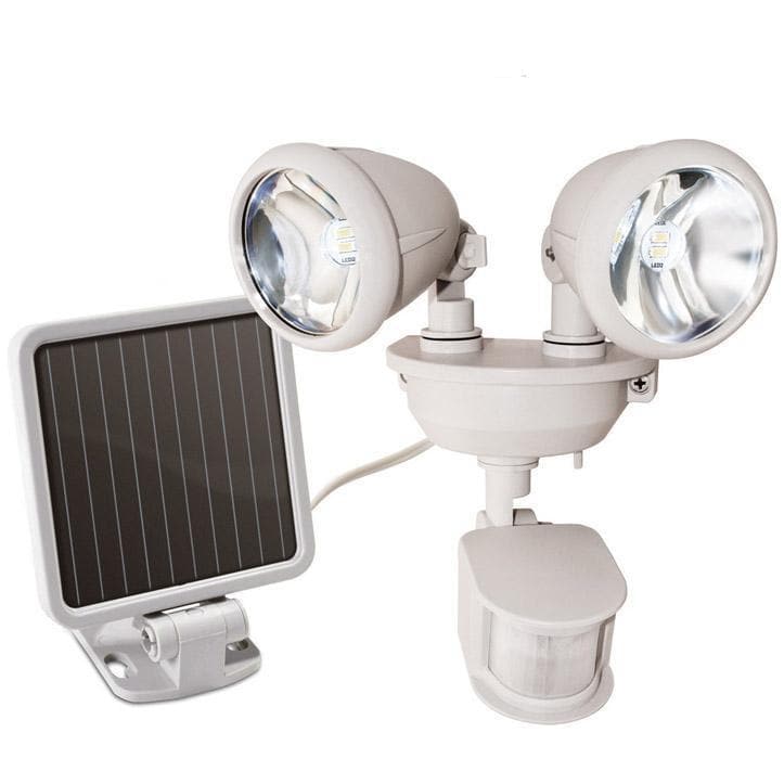 Lumimuse Dual Head Solar Security Light with Motion Sensor is available in either white or black color options.